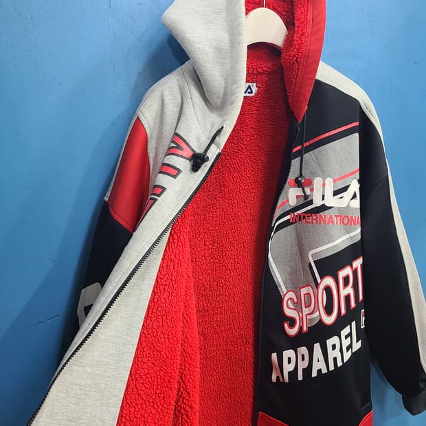 90s 일본판 정통휠라 양털후리스집업후드자켓