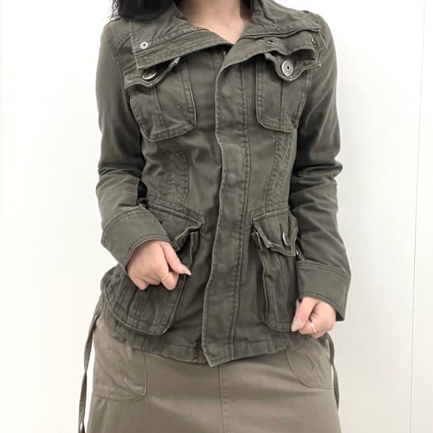 khaki y2k pocket detail jacket
