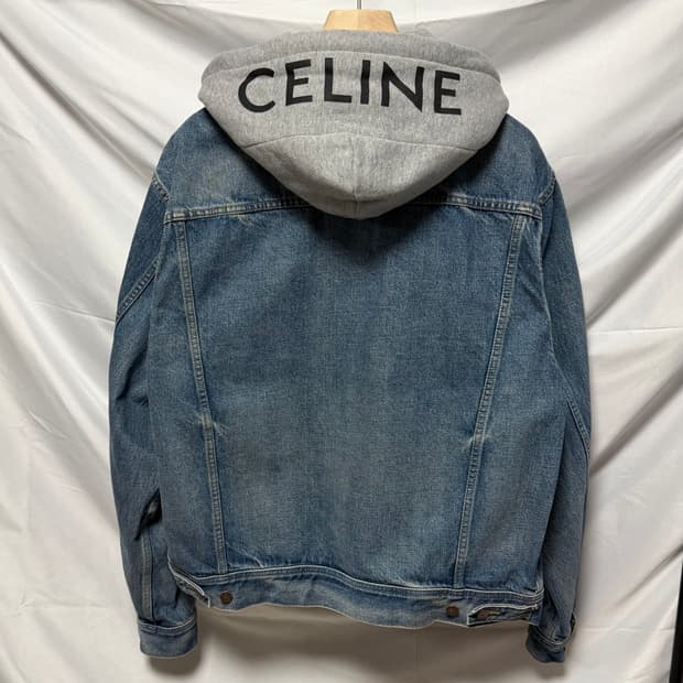 [S+급/XL] 셀린느 백로고 후드 데님 청자켓 그레이