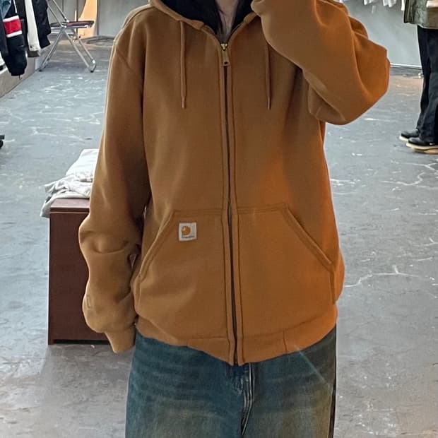 칼하트 브라운 포켓로고 후드집업 H1450