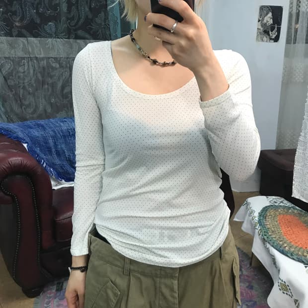 빈티지 여성 도트 롱슬리브 긴팔 티 