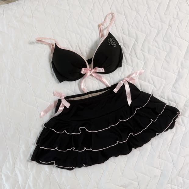 딸기우유 블랙 도트 비키니 빈티지 라떼갸루 오네 갸루