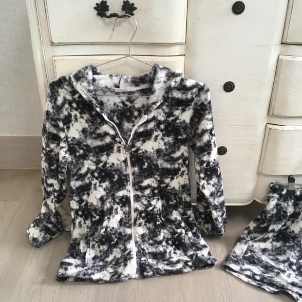jpn vintage black marble fleece hood zip