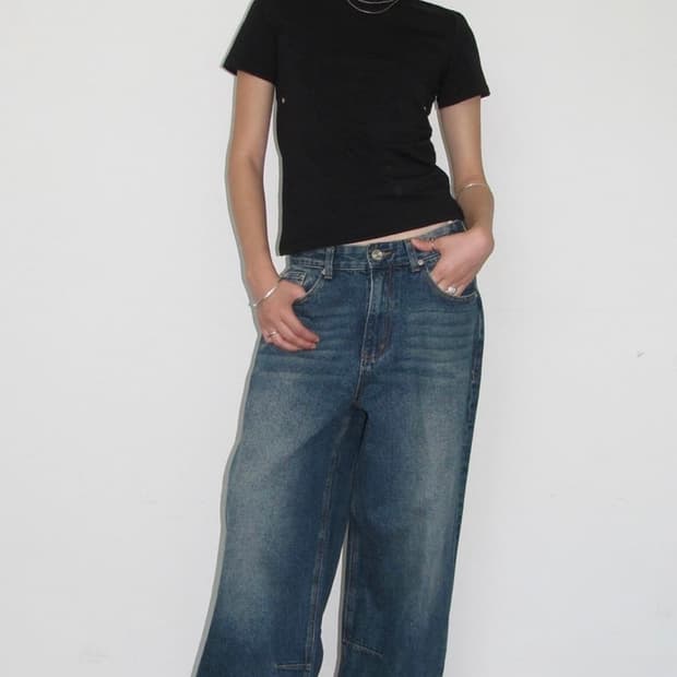 밀로 우먼 빈티지 와이드 데님 팬츠 [워시드 블루]