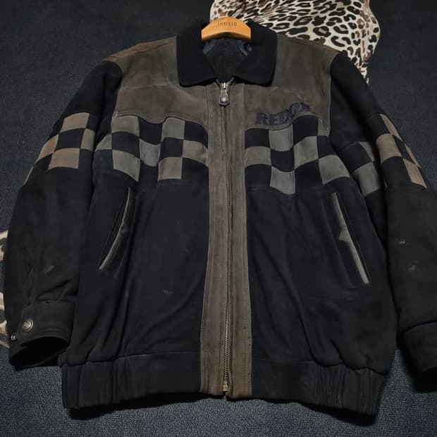 REDOX 스웨이드 패치워크 레더 봄버 자켓 XL