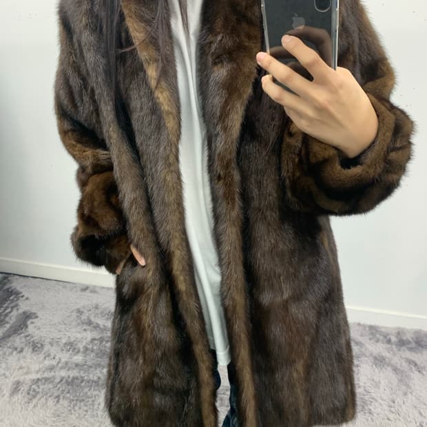 사가 밍크 테디 브라운 코트