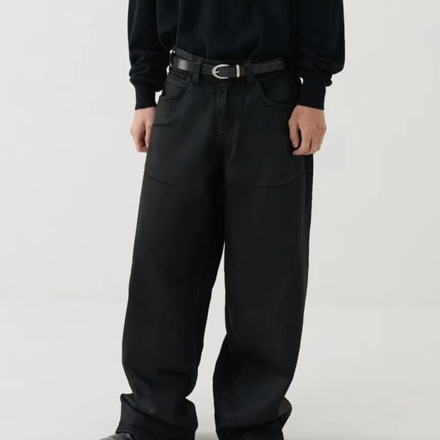 [노운 × 우연]wide coated denim pants (black)