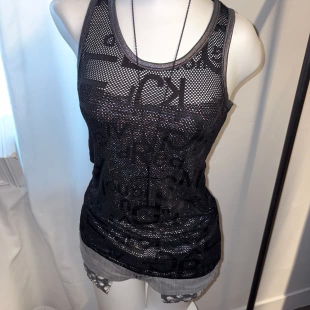 Vintage lettering mesh Sleeveless