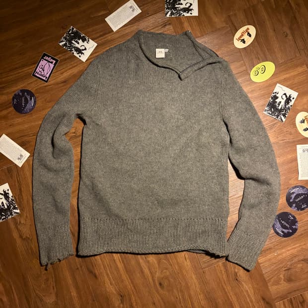 Armani exchange 넥 사이드 집업 니트 울 그레이