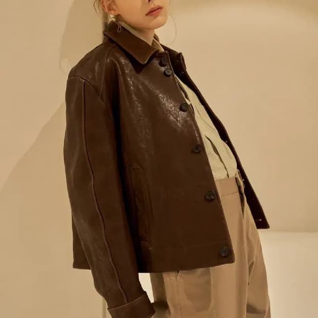 Stu 20fw 레더 자켓 다크브라운