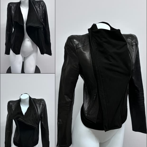 드레이프 넥 풀 오버 지퍼 램스킨 자켓