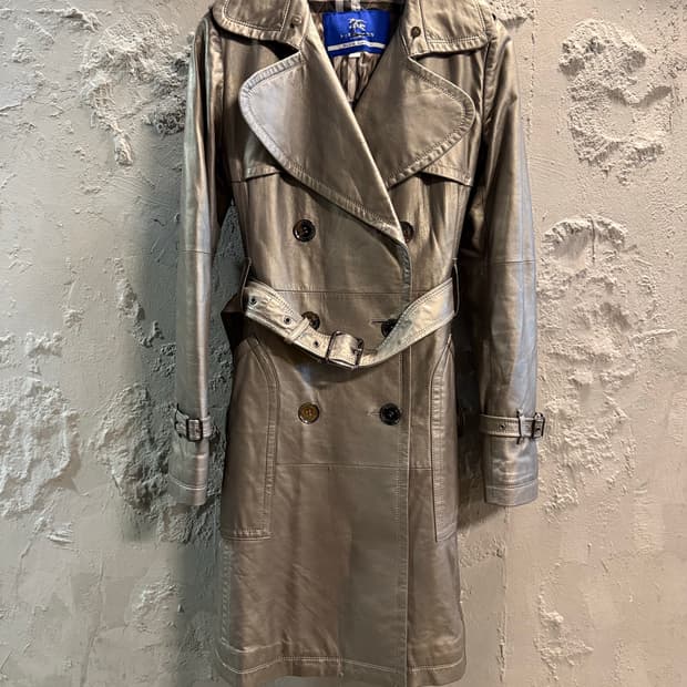 55 버버리 BURBERRY 양가죽 더블 트렌치코트 올리브그레이