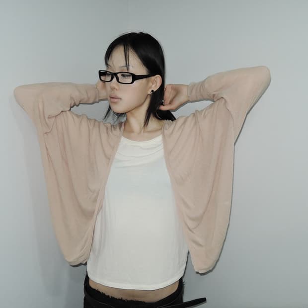 Dolman-Sleeve Sheer Knit Cardigan