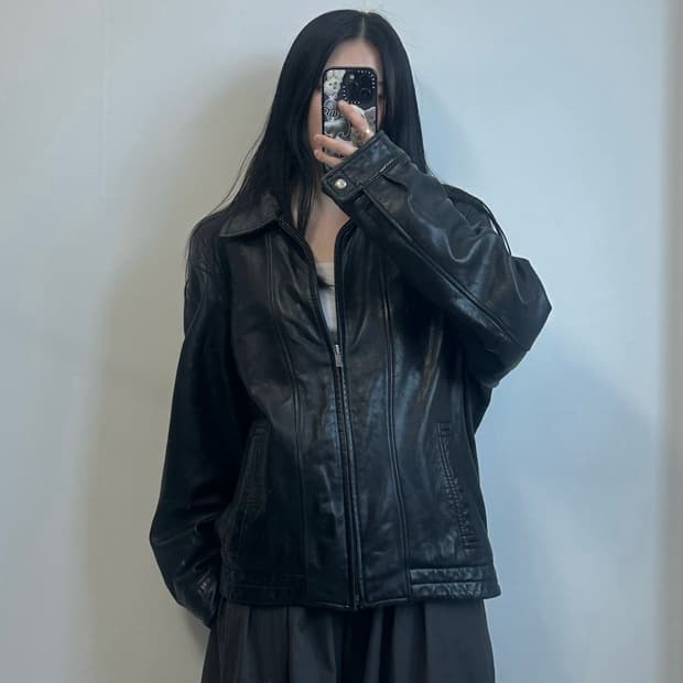 타미힐피거 양가죽 블랙 레더 자켓