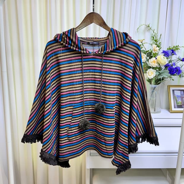 ESTACOT  스트라이프 후드 망토