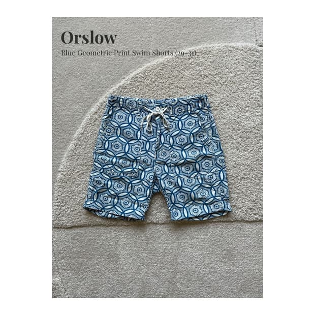Orslow 블루 기하학 패턴 쇼츠 (29-31)