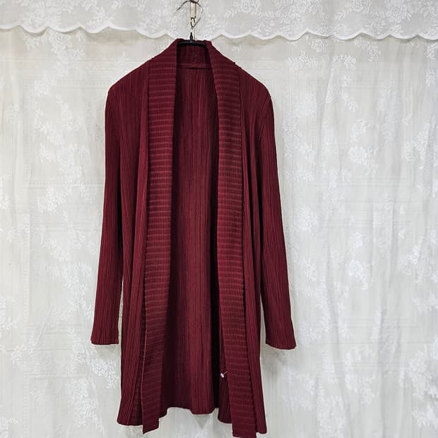 버건디  플리츠 주름 가디건 