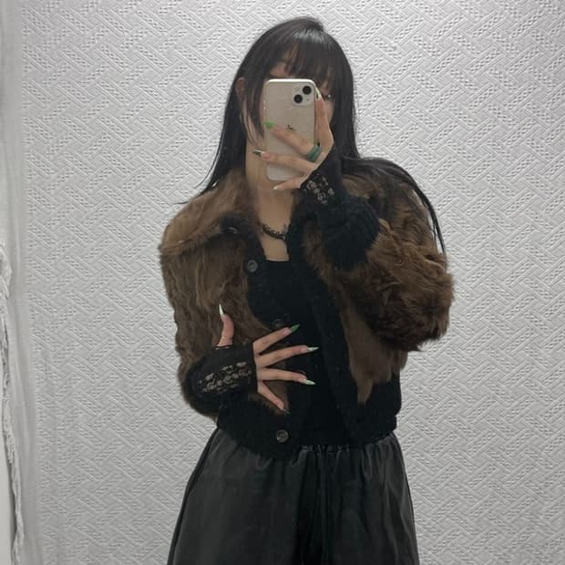 EMBA 일본빈티지 몹와이프코어 핀터감성 퍼 가디건 85 C09002