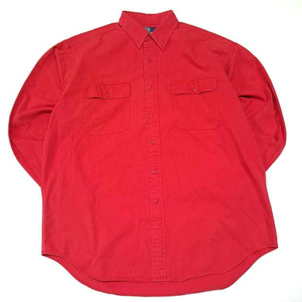 CL763 L 90s 미국판 코튼 트윌 포켓 레드 워크 셔츠 남방