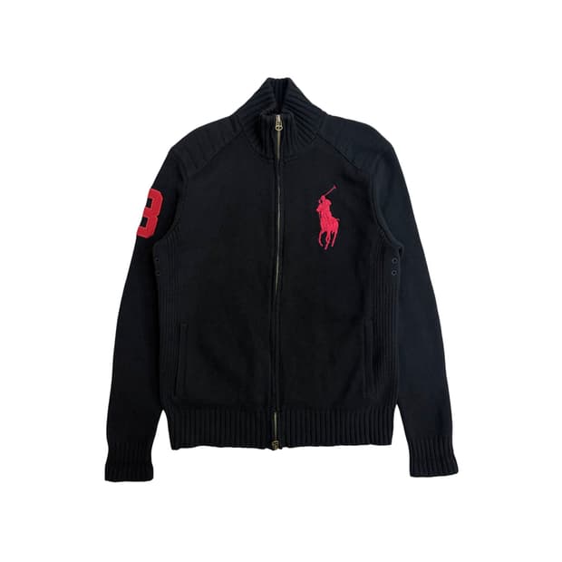 폴로 랄프로렌 빅포니 블랙 울 니트 집업 가디건 자켓 m
