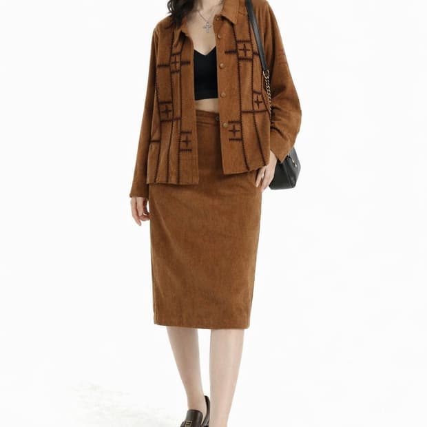 Set up set 빈티지 브라운 셔츠 + 스커트