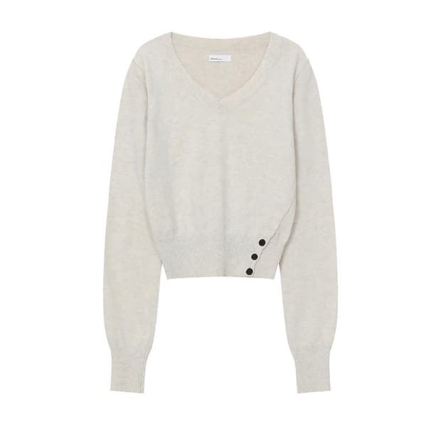 미세키서울 브이넥 버튼 니트 오트밀