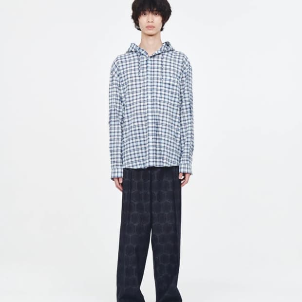 애프터프레이 플라워 자카드 투턱 밴딩 슬랙스 인디고