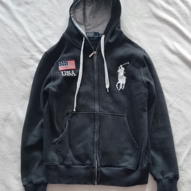 폴로 빅포니 성조기 블랙 후드집업