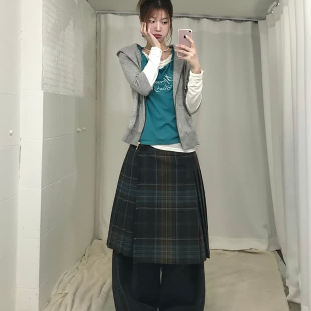 빈티지 민트 펄 그레이 후드집업 너드 니혼진 코디 세트