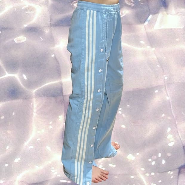 아디다스 아디브레이크 스카이블루 와이드 스냅 버튼 데님 트랙 팬츠 M
