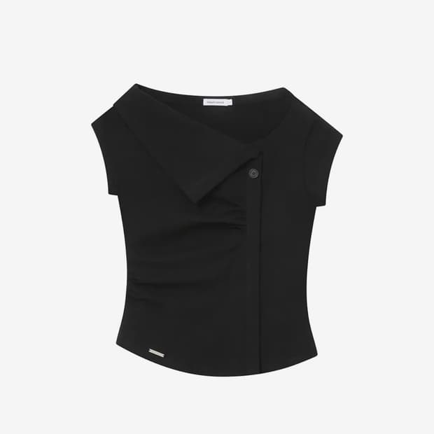 미세키서울 Folding collar shirring top BLACK 