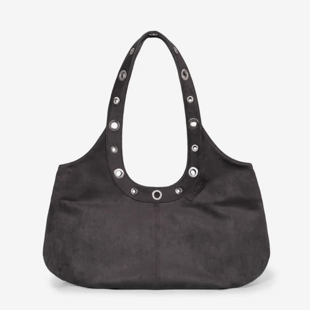 아캄 Suede Eyelet Dumpling Bag (Charcoal)