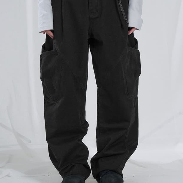 슬로우애시드 아웃 포켓 핀턱 팬츠 (블랙/M)