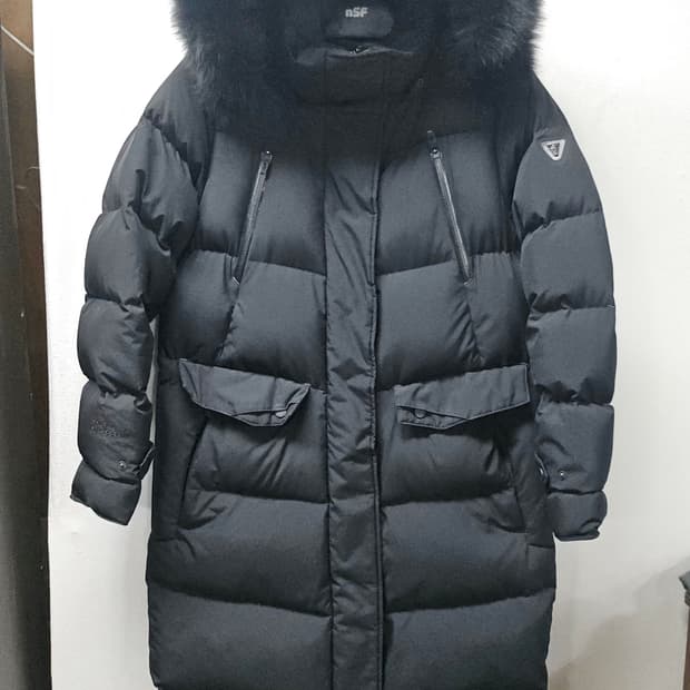 블랙야크  블랙 롱 패딩 폭스퍼 후드 90