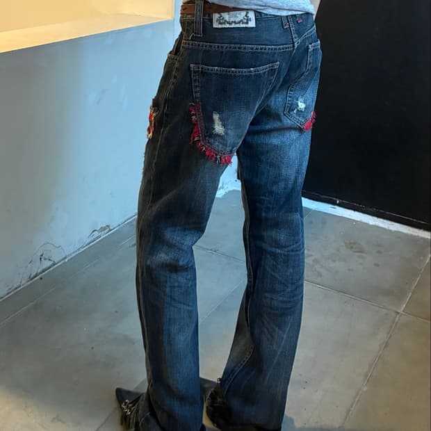 M)Root Three style 빈티지 여성 체크무늬 디테일 데미지 데
