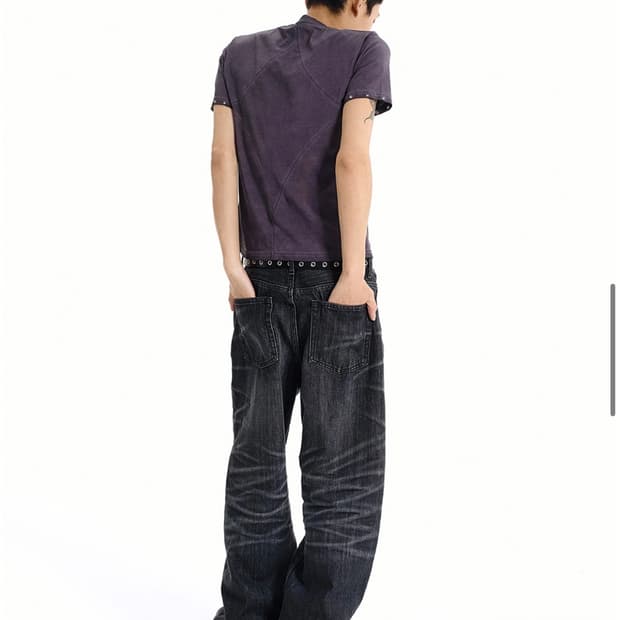 [새상품]비엑세스 퍼 스터드 워싱 티셔츠