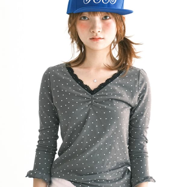 샵페어리 미니 하트 레이스 탑 차콜