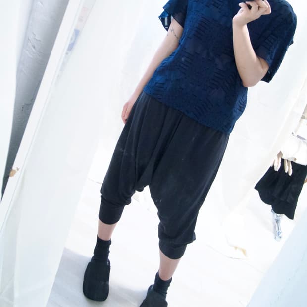 [MICHAA] mixed pattern short sleeve top