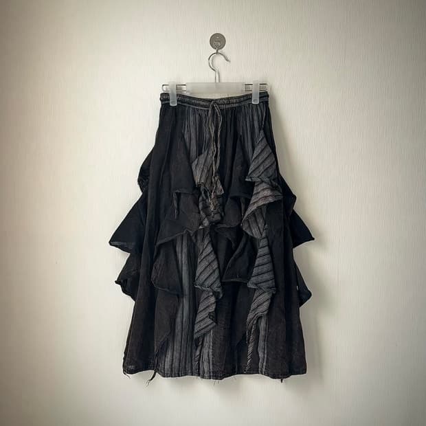 그런지 니혼진 y2k 펑크 00s 갸루 언발 레이어드 셔링 롱스커트 치마