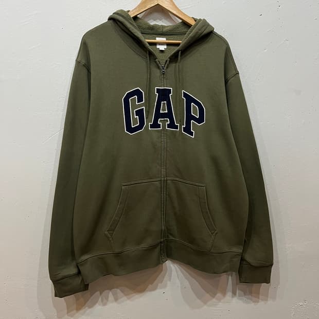 GAP 갭 로고 카키 기모 후드집업 XL