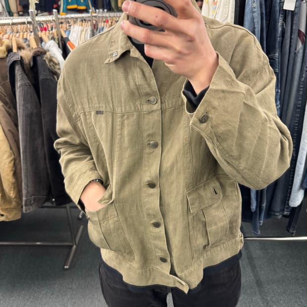 M)Papas 빈티지 자수 포인트 카키 몬순 셔츠 자켓