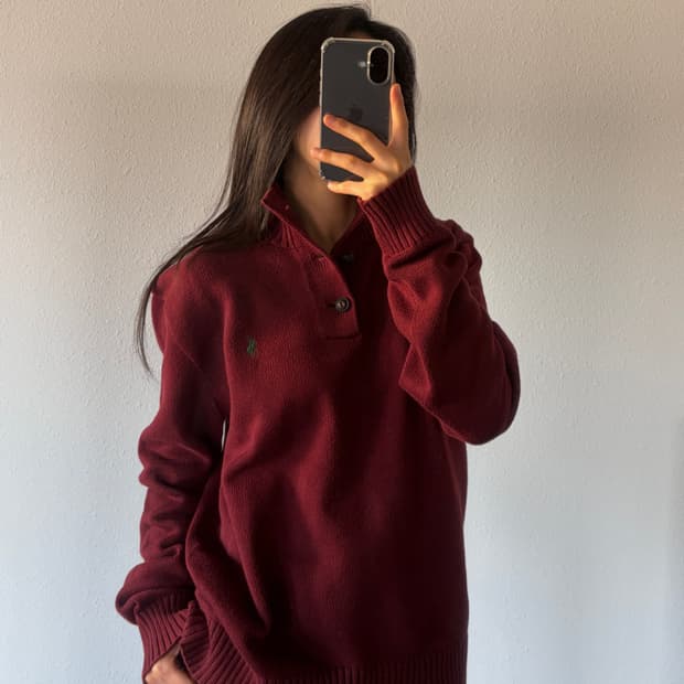 [L]폴로 랄프로렌 버튼 하이넥 버건디 코튼 니트