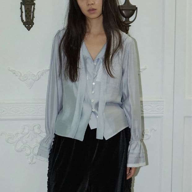 Kate tie blouse_Light grey