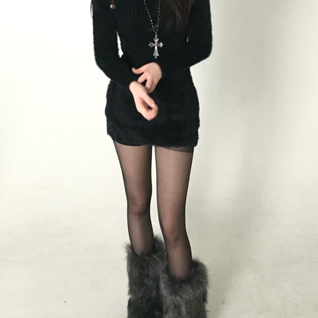 gold button angora knit one-piece