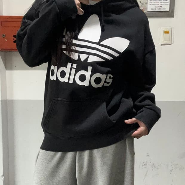 00s ADIDAS 파이어버드 빅로고 블랙후디