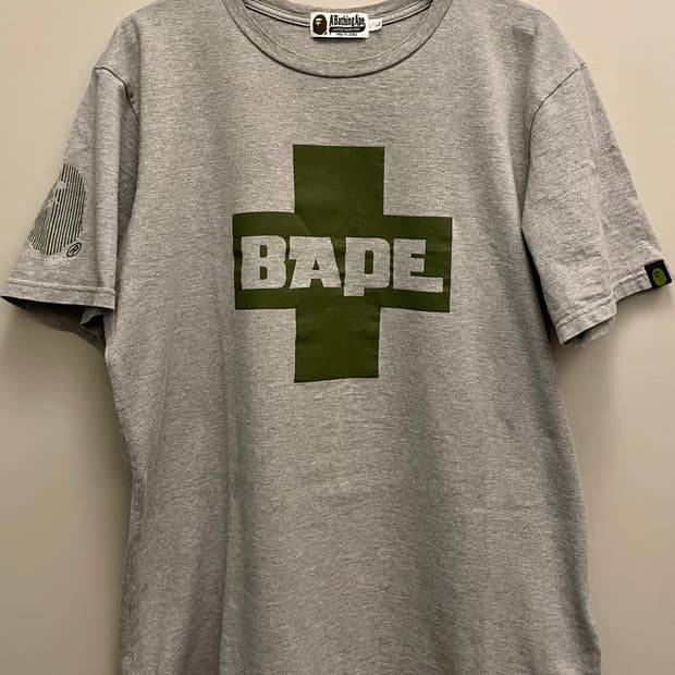 (L)10s BAPE 베이프 초기 로고 코튼 반팔티셔츠 그레이