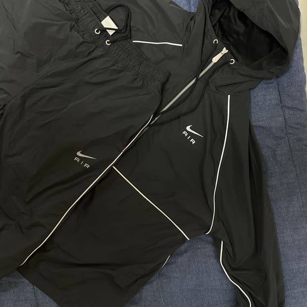 나이키 에어 풀 집 후드 우븐 자켓 블랙 셋업