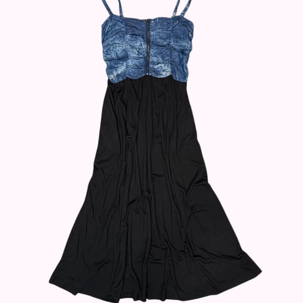 shirring denim long dress