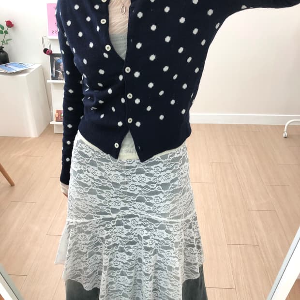 🤍💙도트 땡땡이 시스루 레이어드 코디