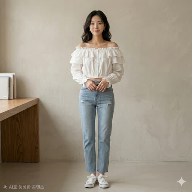 아반드레스 프릴 크롭 오프숄더 블라우스